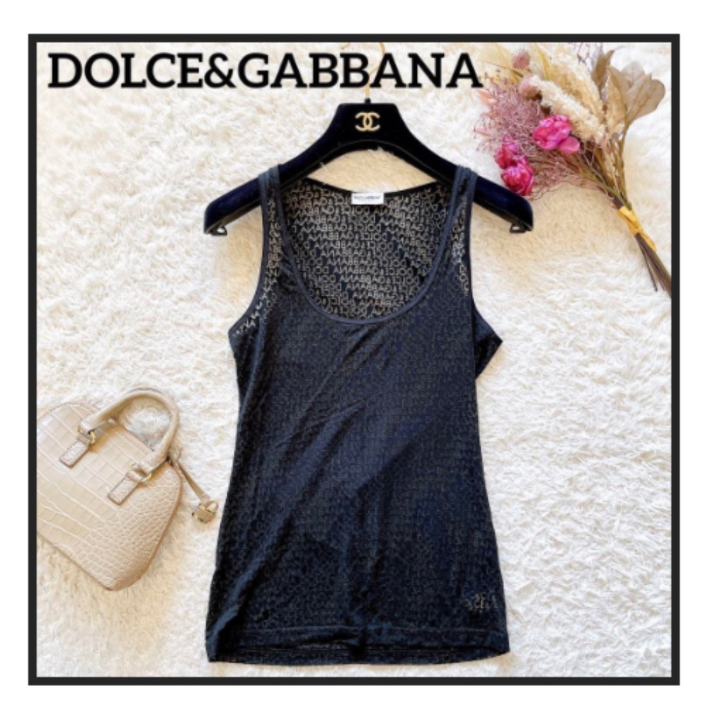 RARE Dolce & Gabanna Logo Black See-through Tank Top Sz XS-S